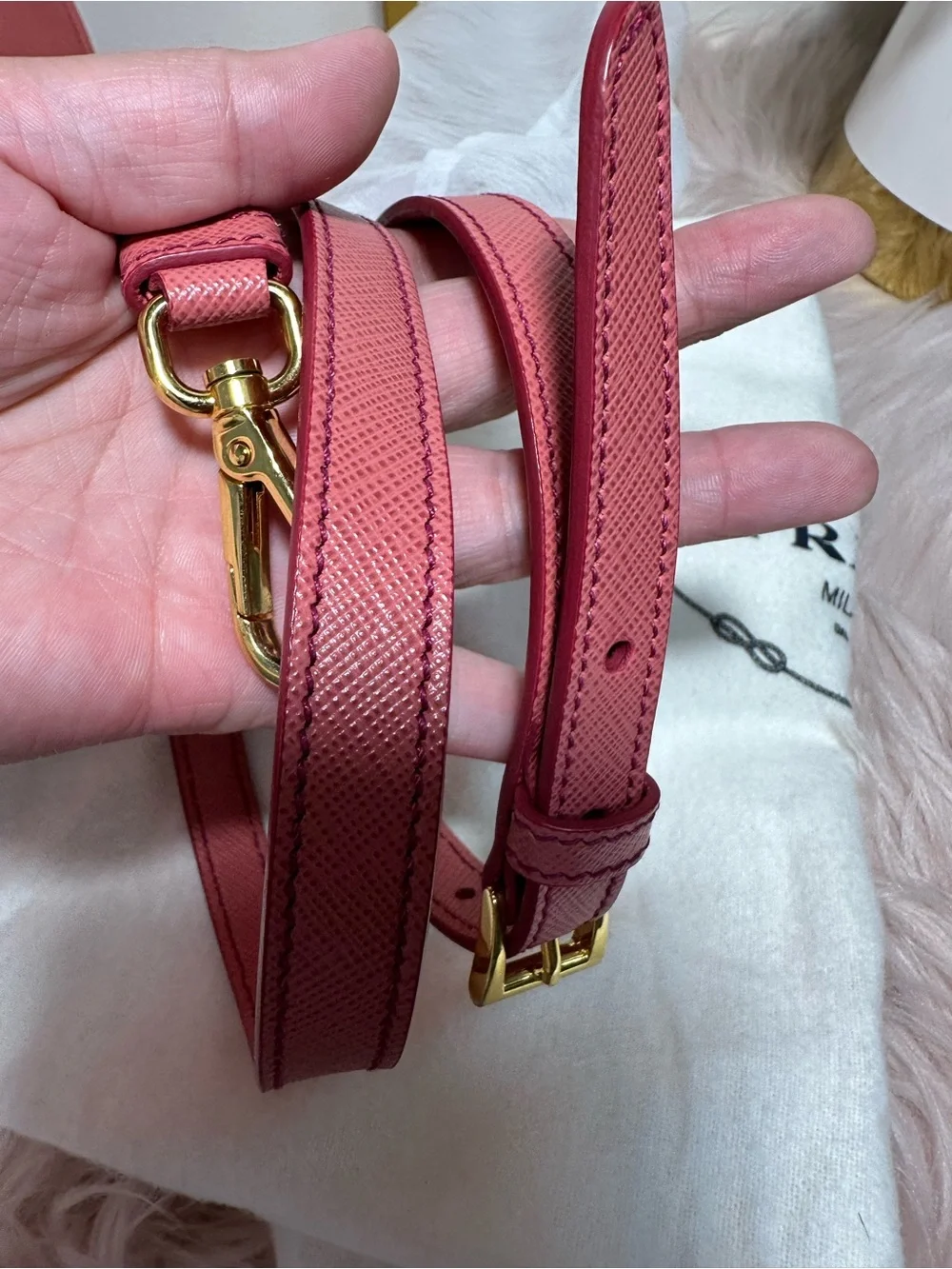 Prada Pink Saffiano Leather Satchel with Gold Hardware